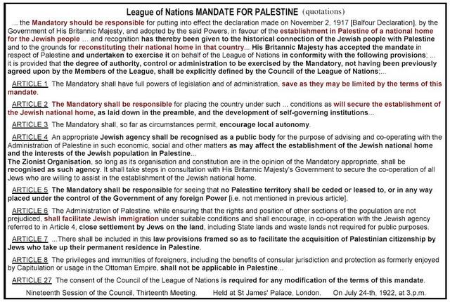League of Nations - MANDATE FOR PALESTINE (quotations)